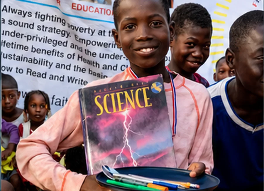 Children receiving education supplies through F.A.I.T.H. Worldwide