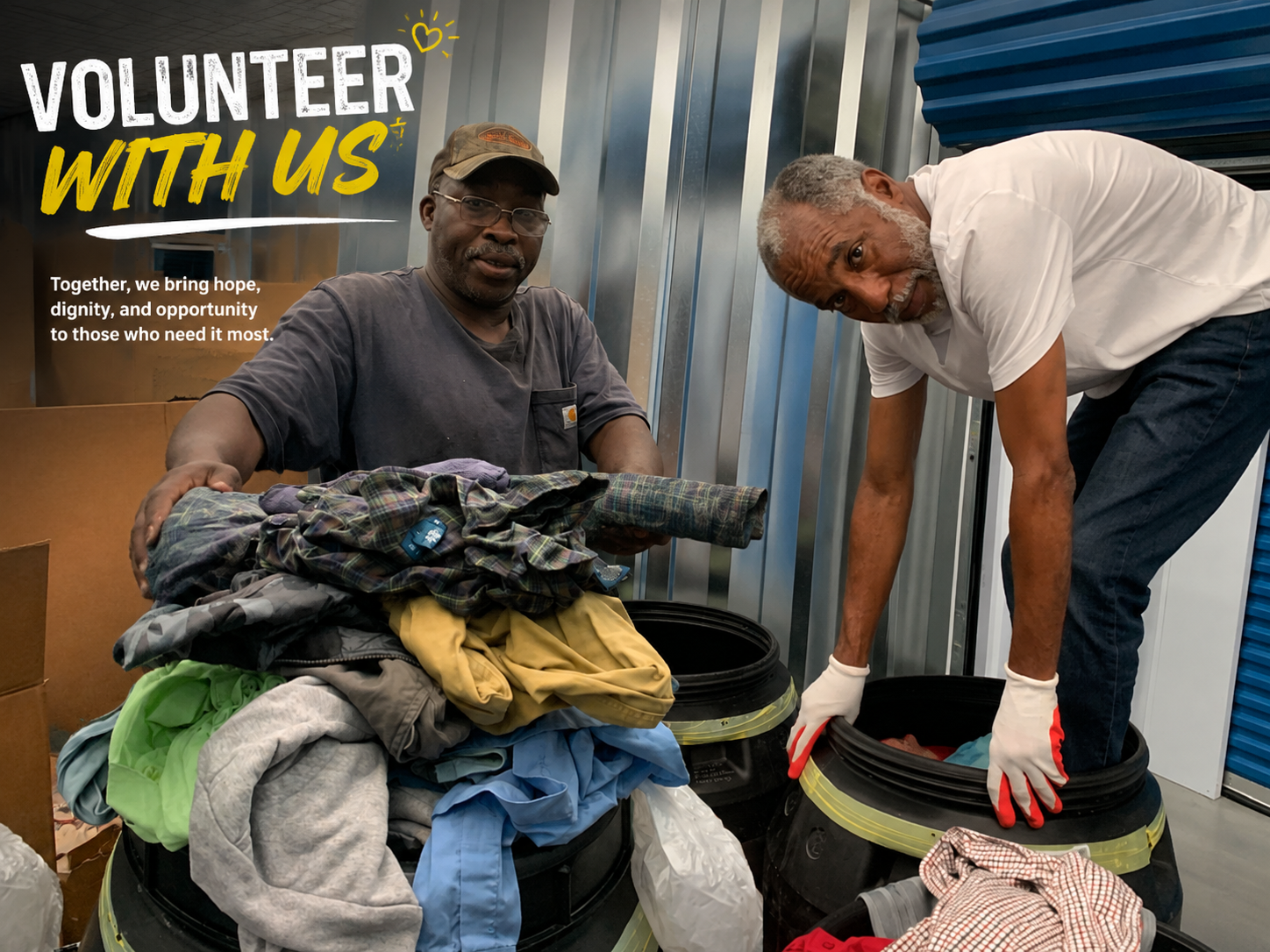 F.A.I.T.H. Worldwide volunteers sorting donated clothing for community support.
